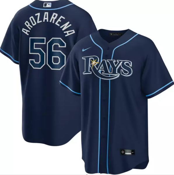 Men's Navy Tampa Bay Rays #56 Randy Arozarena Cool Base Stitched Baseball Jersey
